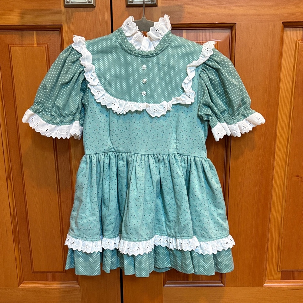 Paper Tag Vintage Reeds World For Girls Green Dress with Lace Trim 3T